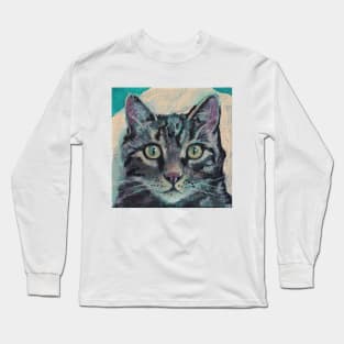 Tiger Cat on Teal Long Sleeve T-Shirt